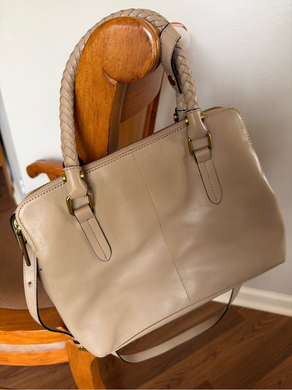 Elliott Lucca Taupe Leather Satchel with Braided Handles - Picture 11 of 11